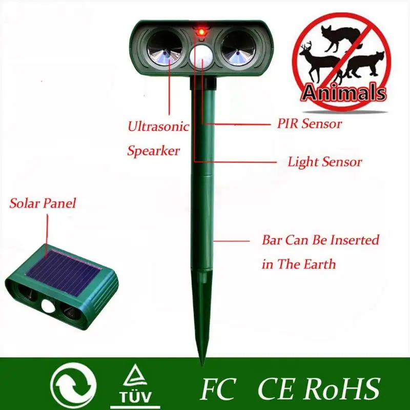 

Ultrasonic Pest Repeller Animals Repeller Eco-friendly Solar Powered Pest Repeller Cat Dog Fox Deterrent Chaser Repellent