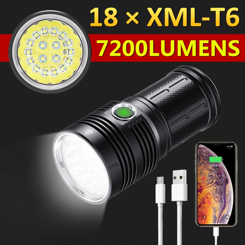 USB Rechargeable 18x XM-L T6 LED 25000LM Torch Flashlight Powerful Hunting Light 