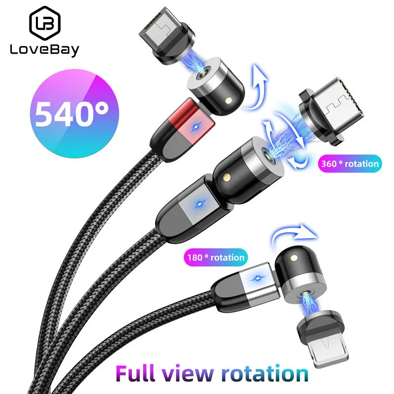 Lovebay Magnetic USB Cable New 360º+180º Rotation Fast Charging Type C Cable For iPhone 11 Pro X Max 6 7 8 Plus Samsung Xiaomi