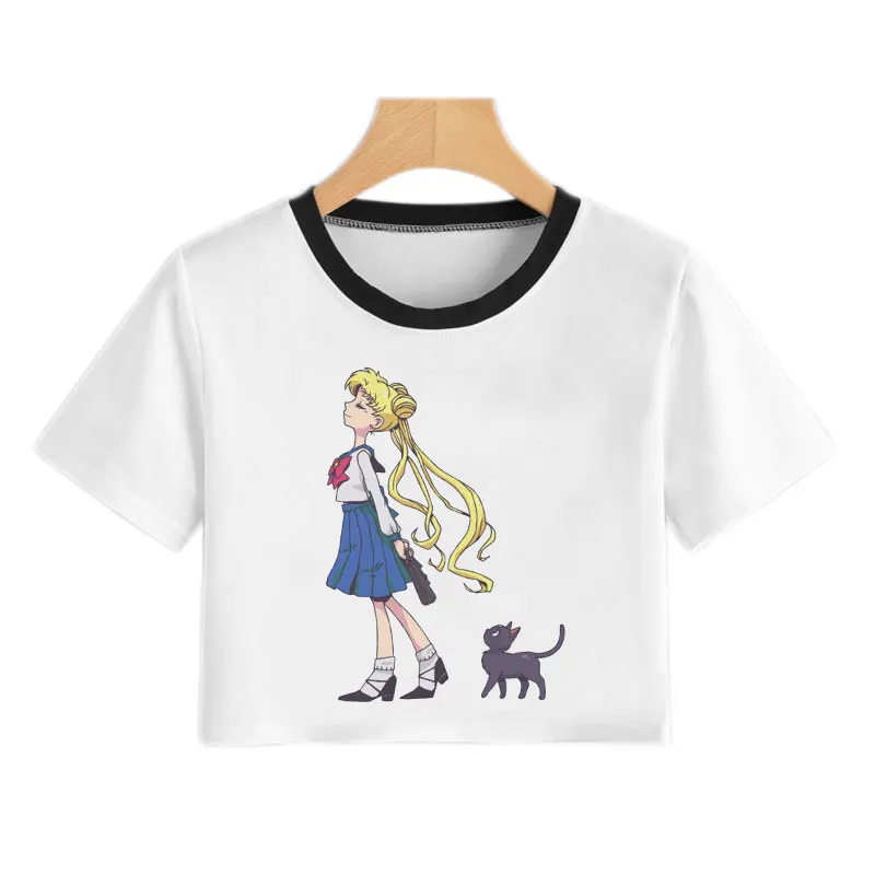 2861 Новая мода Сейлор Мун летняя футболка Женская Harajuku короткий рукав Забавный Ulzzang футболка милый кот футболка Мультфильм Топы тройники Женские - Цвет: 2861