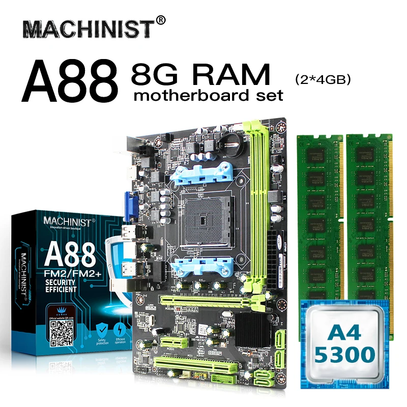 

AMD A88 FM2 FM2+ desktop motherboard set kit with AMD A4-5300 CPU 8G(2*4G) 1600MHz DDR3 memory RAM Mico-ATX Integrated Graphics