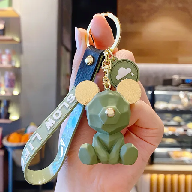 Cartoon Simple Bear Keychain Student School Bag Pendant Couple Car Key Ring Ring Girl Decoration Accessories Gift Hand Palm Toy 1PC C