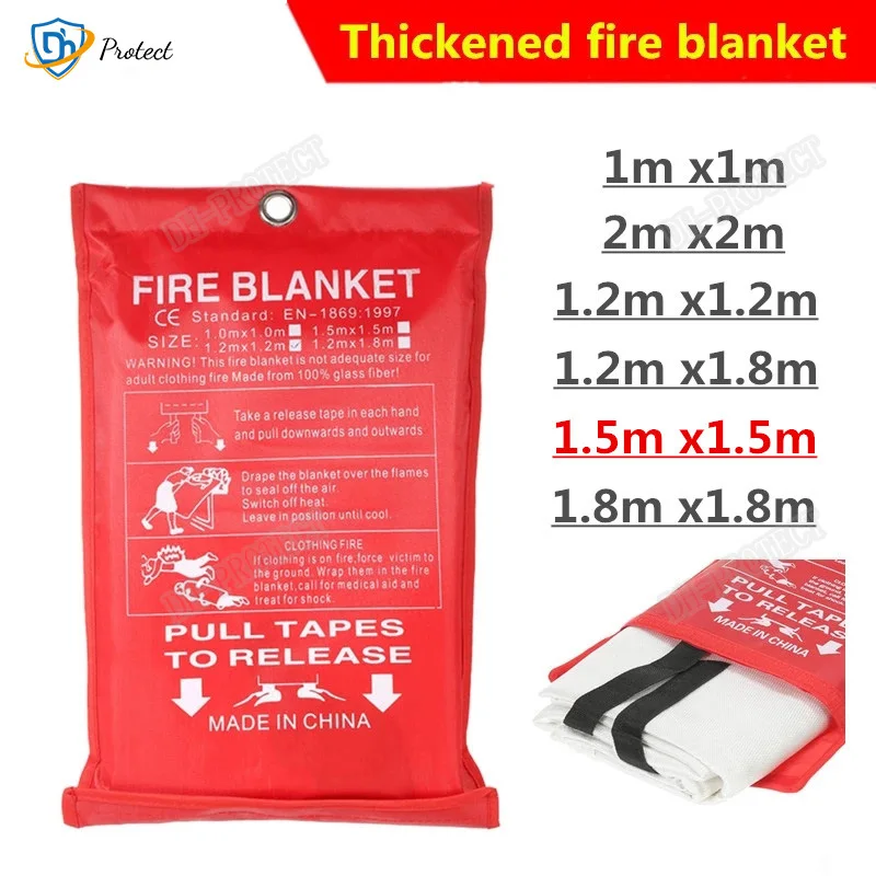 1.5M x 1.5M Fire Blanket Fiberglass Fire Flame Retardant Emergency Survival Shelter Safety Cover Emergency Blanket