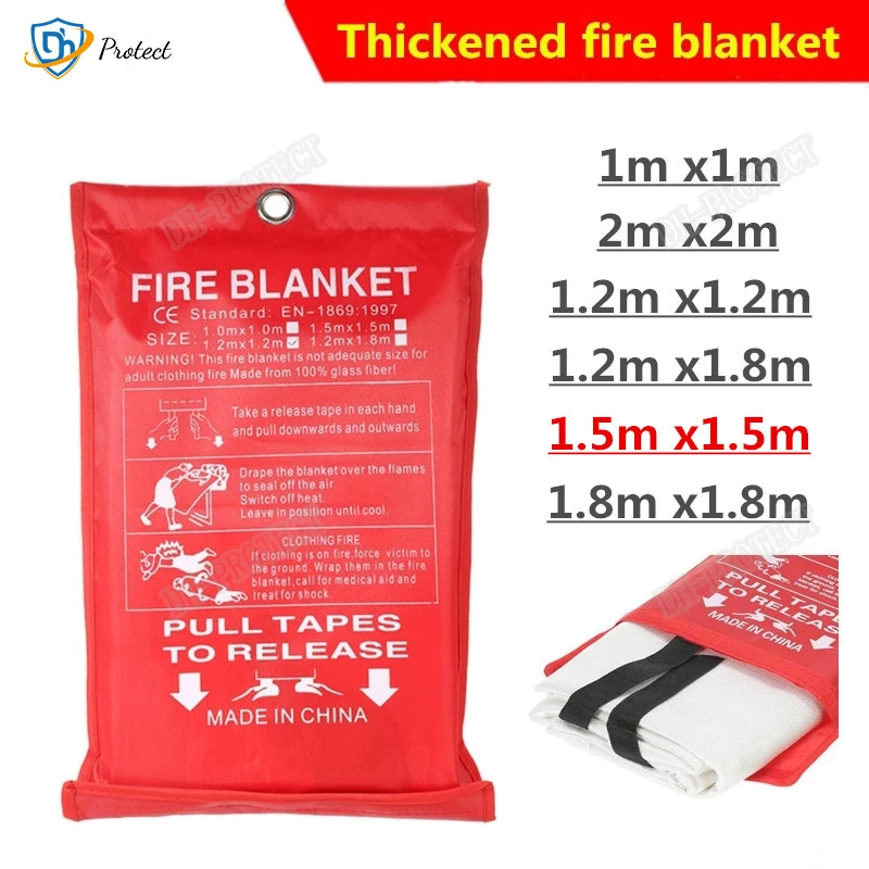 1.5M x 1.5M Fire Blanket Fiberglass Fire Flame Retardant Emergency Survival Fire Shelter Safety Cover Fire Emergency Blanket combination smoke and carbon monoxide detector