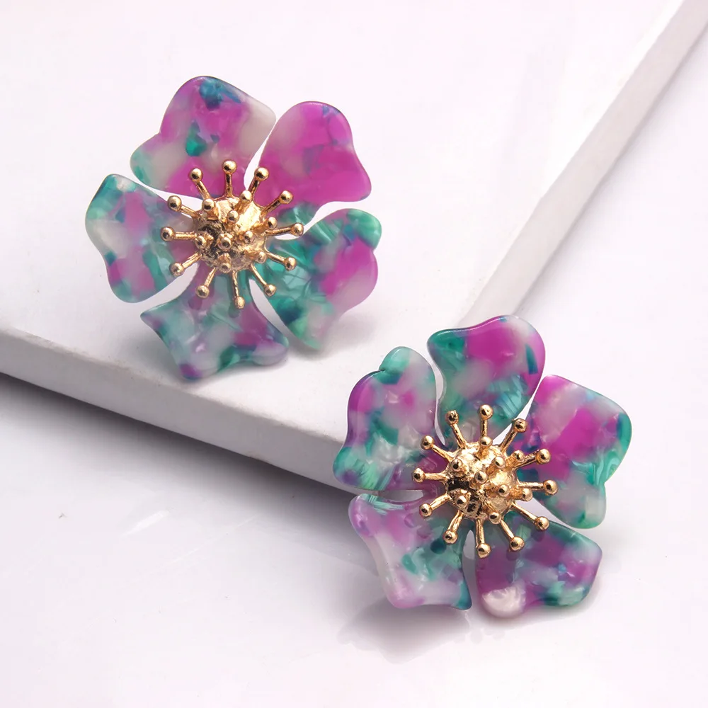 Elegant Flower Acrylic Metal Heart Stud Earring For Women Girl Fashion Leopard Print Acetic Acid Sheet Jewelry | Украшения и
