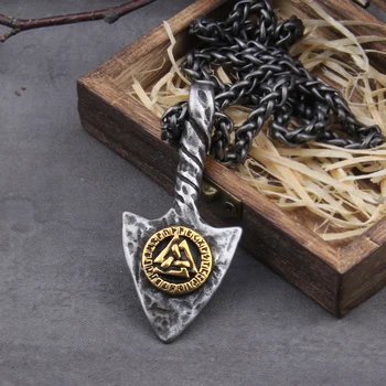 

Stainless Steel Viking Necklace Men Antique Gray Spear Pendants Rune valknut Necklaces Scandinavian Norse Jewelry Gift