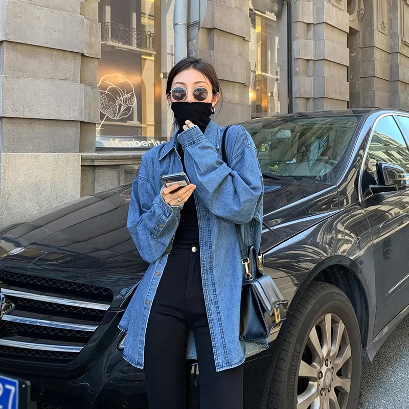 

Blue Shirt Denim Jackets 2021 Spring Autumn New Korean Fashion Solid Jean Coat Plus Size Women Casual All-Match Loose Cowboy Top