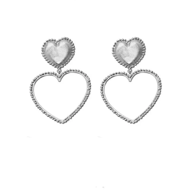 Silver Новинка, серьги в уличном стиле, золотые, серебряные, цветные, полые, сердце, любовь, серьги для женщин, женские, массивные, вечерние серьги, подарок - Metal Color: Silver