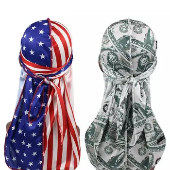 

Unisex Silky Durags Funny Dollar American US Flag Print Bonnet Hat Pirate Cap