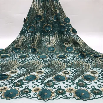 

2020 Latest French Nigerian Laces Fabric 3d sequins High Quality Tulle Arican Laces Fabric Wedding African French Tulle Lace