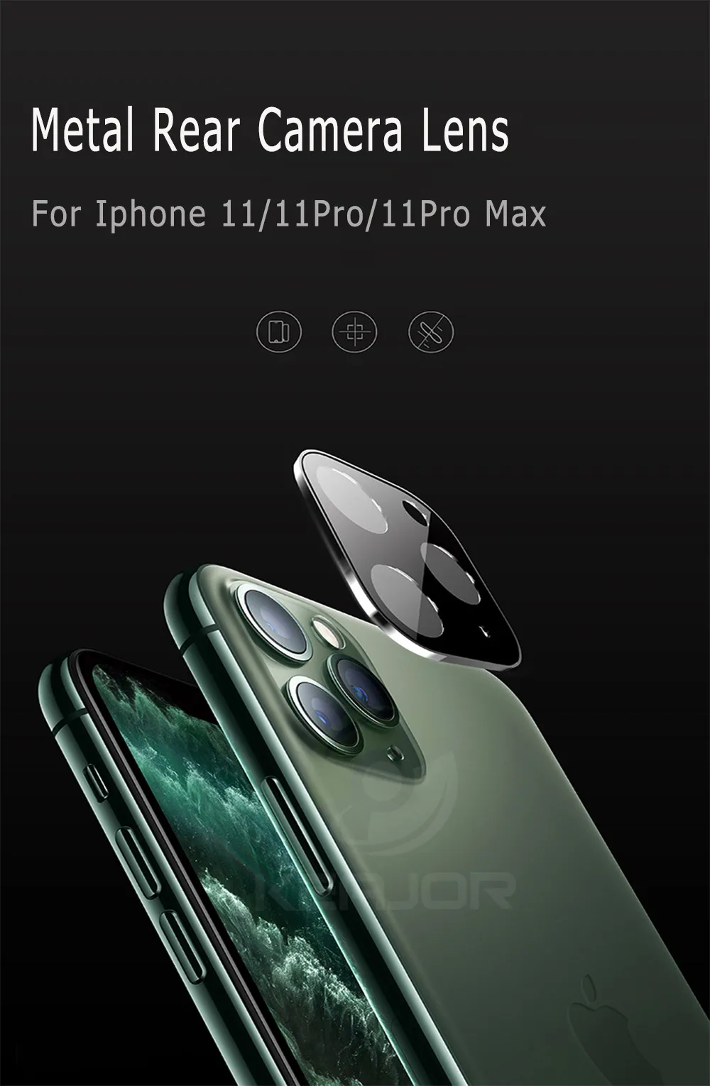 Keajor объектив камеры для IPhone 11 Pro Max Стекло Алюминиевый металлический протектор камеры для IPhone 11Pro Max Закаленное стекло пленка