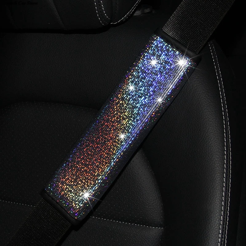Soft Seat Belt Shoulder Pads Bling Rhinestone Seat Belt Shoulder Protect Cover Cushion Color Rhinestones Decor Cover