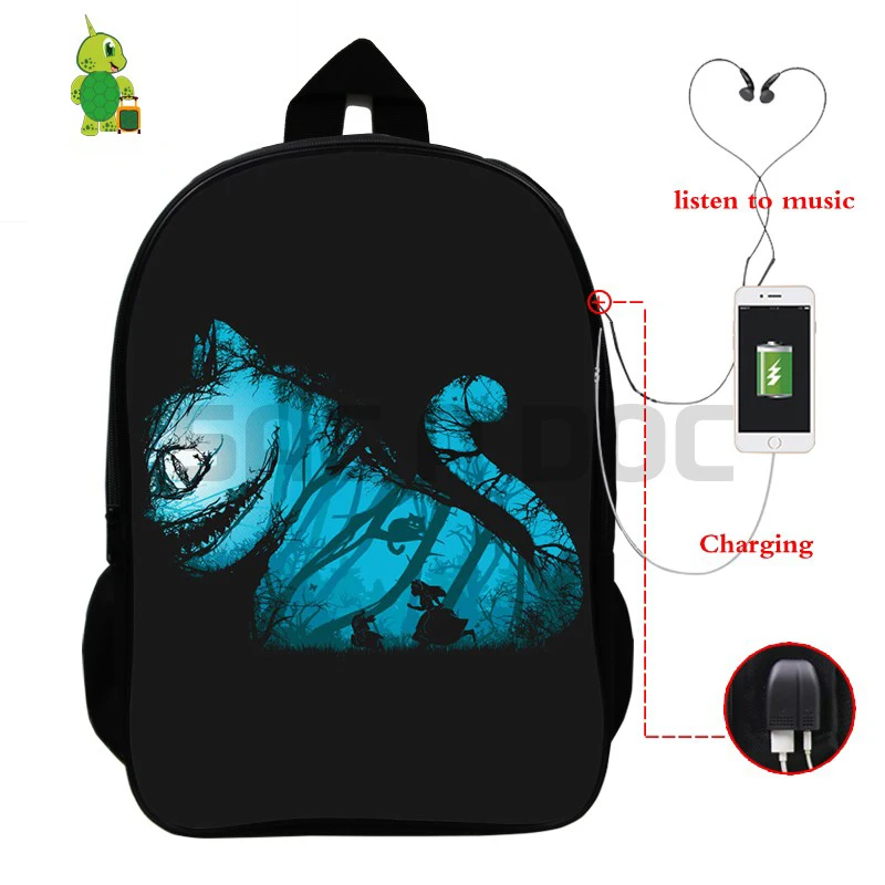 

Smile Cheshire Cat Shadow Backpack Multifunction USB Charge Laptop Backpack for Teenage Girls Boys School Bags Travel Rucksack
