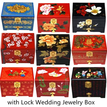 

3 layer Drawer Pulls out Box for Jewelry Storage Box Decoration with Lock Wooden Wedding Chinese Lacquerware Jewellery Boxes