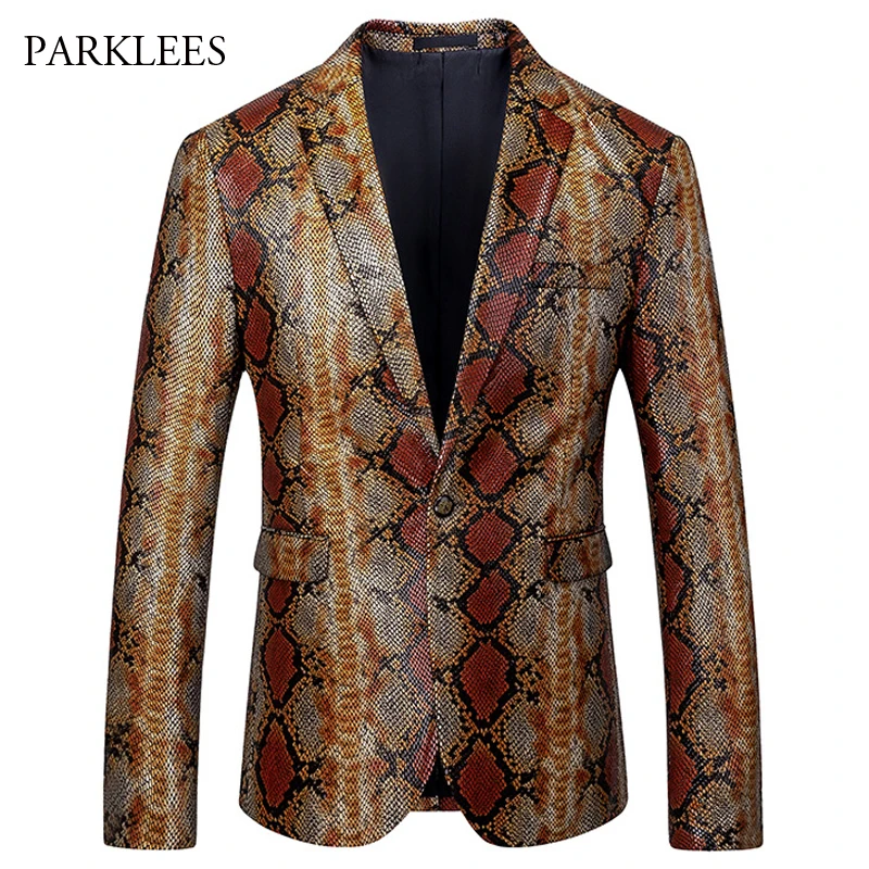 

Luxury Snake Pattern Blazer Men 2019 Single Breasted Mens Suit Jacket Coat Casual Slim Fit Party Club Stage Chaqueta Hombre 5XL