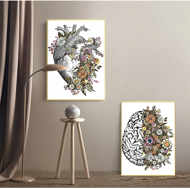 Prints Wall Pictures Medical Doctor Clinic Decor Vintage Anatomy Floral Heart Brain Wall Art Canvas Painting Retro Posters