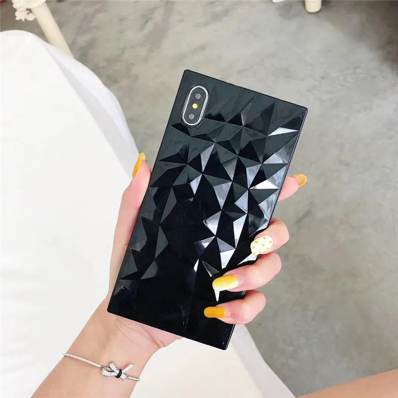 BK Модный 3D чехол с ромбовидной текстурой для Iphone 7 Чехол глянцевый мягкий силиконовый чехол для Iphone Xs Max 6 6S 8 7 Plus Xr X квадратный чехол - Цвет: BK