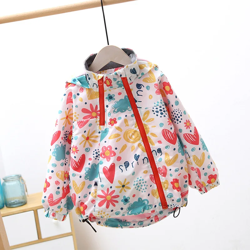 

Girls Windbreaker 2019 New Flower Print Jackets for Girls Trench Coat Raincoat Kids Outerwear Coat for Girls Children's Jackets