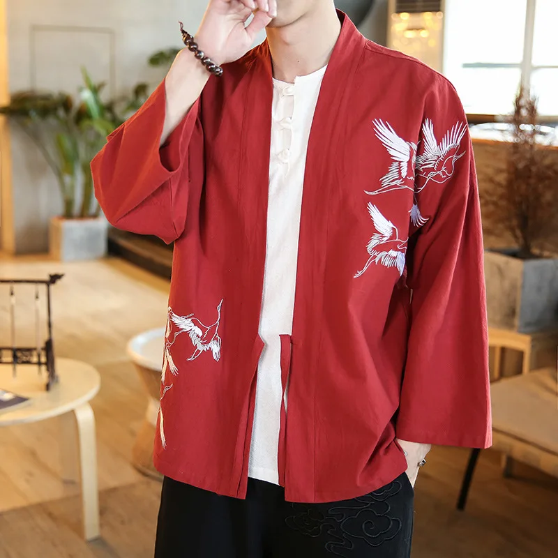 

For Men Kimono Cardigan Traditional Chinese Style Male Samurai Clothing Daily Casual Harajuku Kimono Jacket Streetwear Top