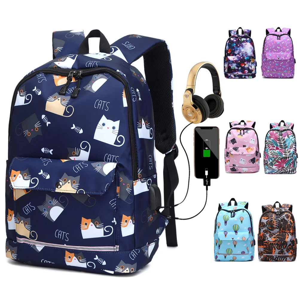 Best USB Charging Reflective School Bags for Teenage Girls Waterproof High School Backpack Women Student Book Bag Travel Backpacks