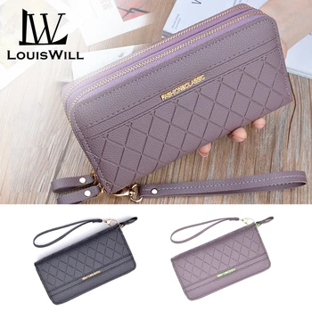 

LouisWill Women Wallets Fashion Check Wallets Ladies Bags Long Purse Clutch Bags Large Capacity Double Layers Cards Bags