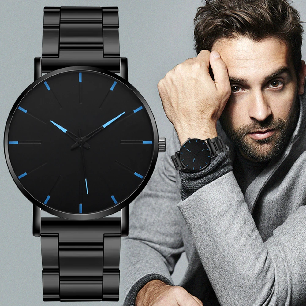 

2021 minimalist ultra-thin men's stainless steel band watch men's casual fashion business quartz watch