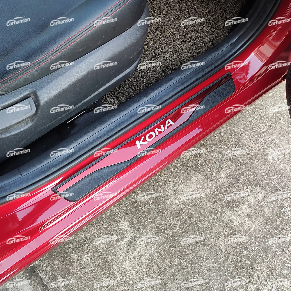 

For Kona Door Sill Trim Auto Styling Accessories Sticker Stainless Steel Car Threshold Pedal Protector Cover 2017 2019 2020 2021