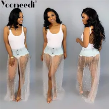 Yooneedi Новое поступление Модные Дизайнерские повседневные женские юбки цветные однотонные кружевные бисероплетенные женские макси юбки MD164