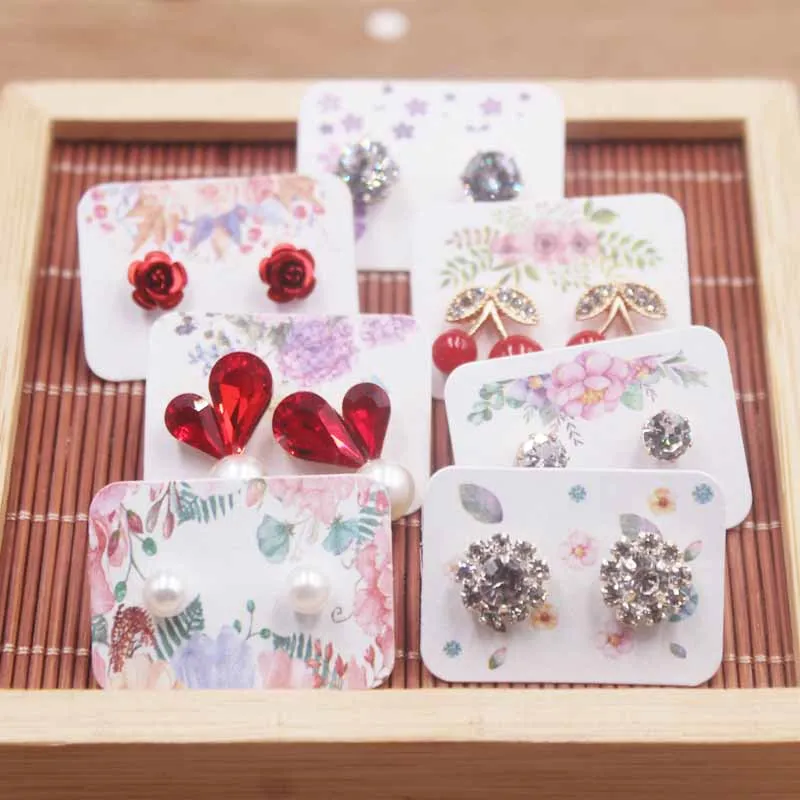 Jewelry Cards 100PC multi flower pattern small earring paper package card DIY handmad elegant stud earring card white kraft paper