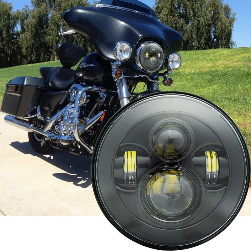 45W 7inch Round led headlight Hi/Lo Beam Motorcycle Driving Light with DRL Turn Signal Halo Ring Angle Eyes for Harley |