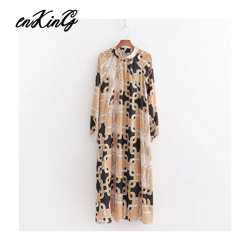 

2019 england vintage court chain printing party dress women vestidos de fiesta de noche vestidos loose maxi dress women tops