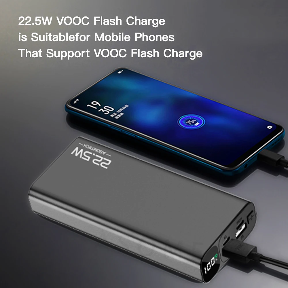 Портативное зарядное устройство 20000 мАч PD QC 3 0 быстрое с цифровым дисплеем