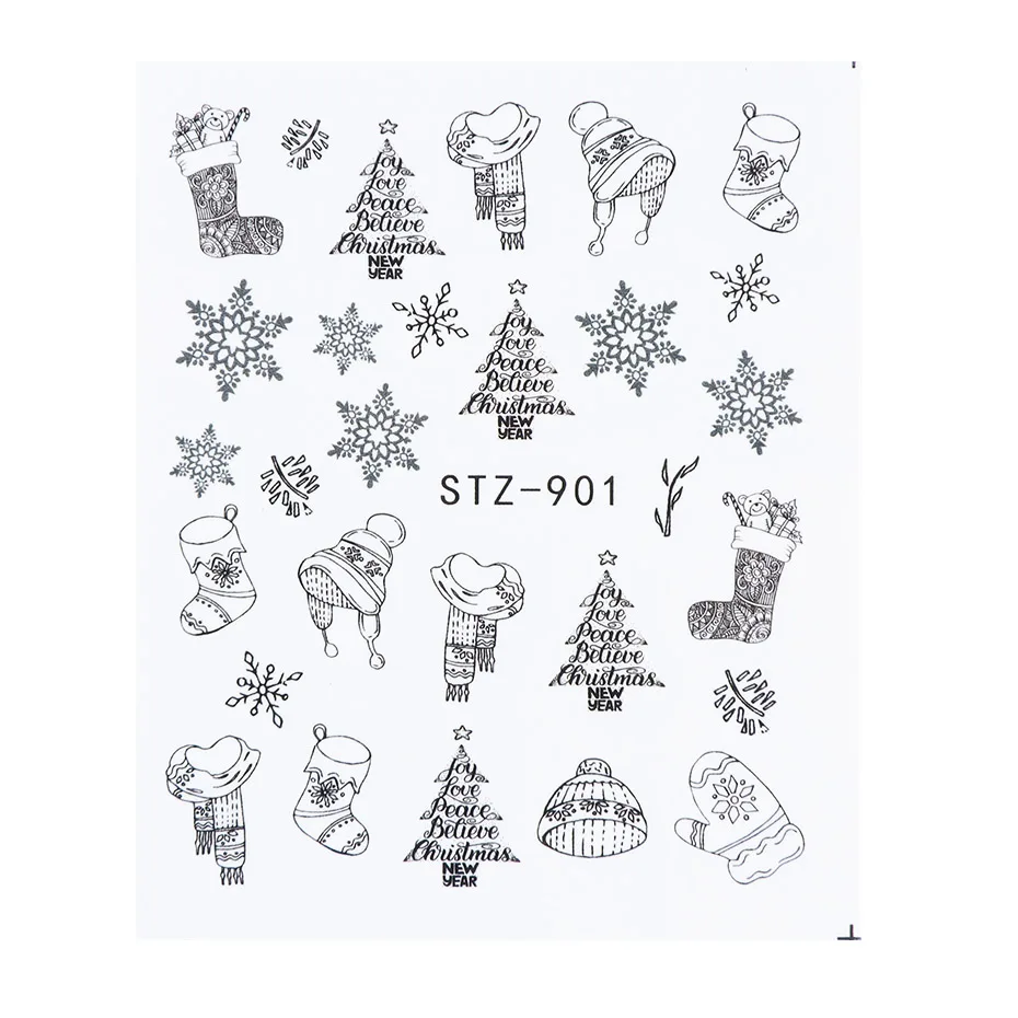 1 шт зима Рождество наклейка на ногти водная слайдер Снежинка Санта Снеговик Наклейки для Ногтей Рождество год Декор советы JISTZ797-905