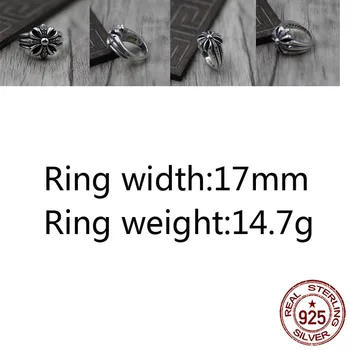 

A49 925 sterling silver ring jewelry retro personality cross inlaid Hao stone shape punk fashion style couple shape gift hot