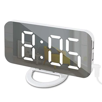 

Digital LED Alarm Clock Mirror 2 USB Charger Ports Night Light LED Table Clock Snooze Function Adjustable Brightness Desk Clocks