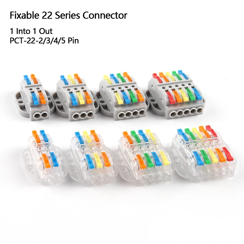 

Quick Butt Wire Connector Fixable 222 TYPE Push-in Universal Compact Terminal Block 1 into 1 out 2/3/4/5Pin Electrical Connector
