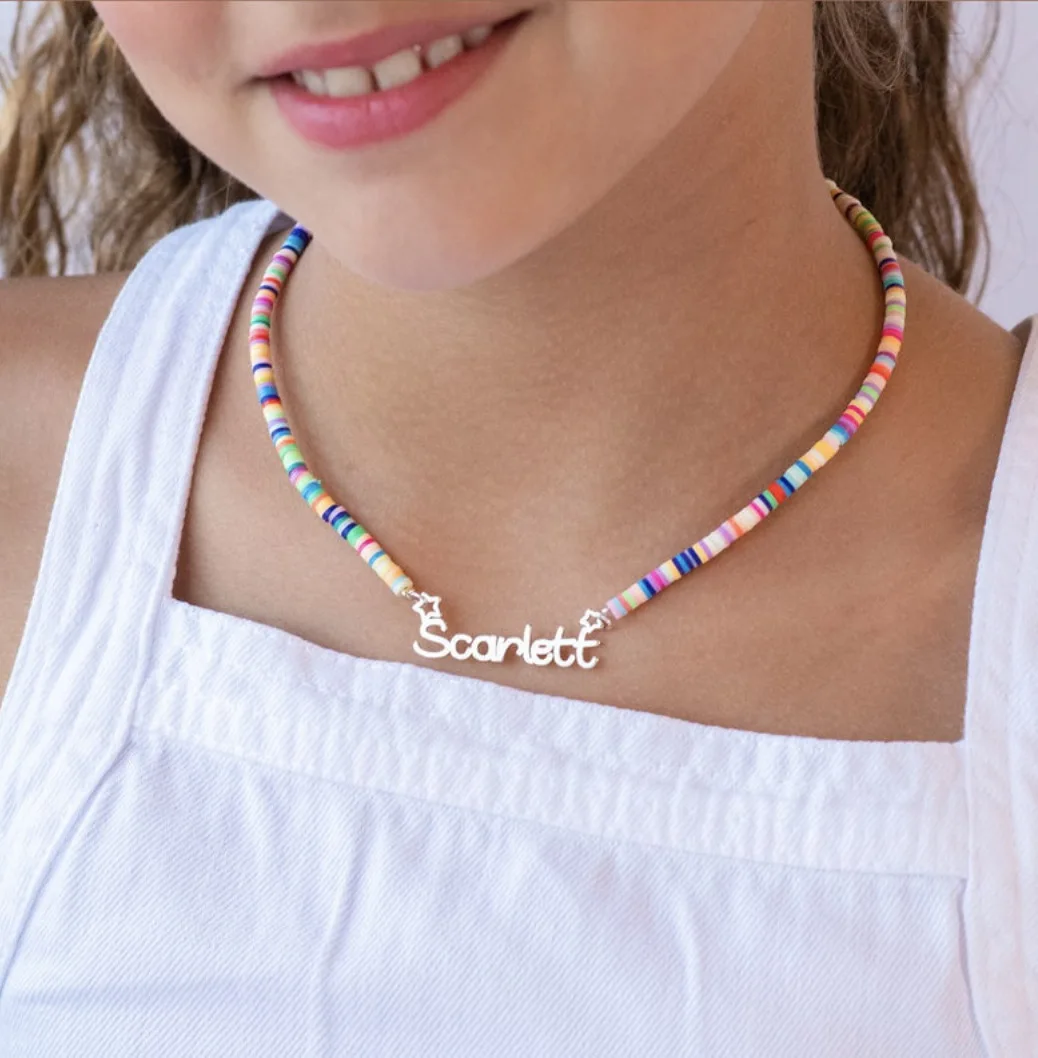 

Personalized Name Necklace For Man Women Bohemian Rainbow Clay Silicone Choker Stainless Steel Name Pendant Gift Jewelry