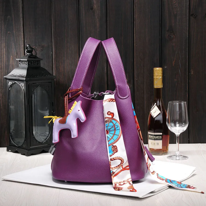 

Bovine leather chaotic bag famous lady bag litchi pattern handbag small bag portable bucket, shopping basket and blue bag