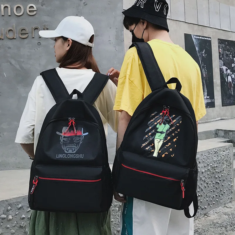 

Trend Multi-color Pattern Printed Backpack Casual Solid Color shuang bei bao School Bag COUPLE'S Trendy Bag