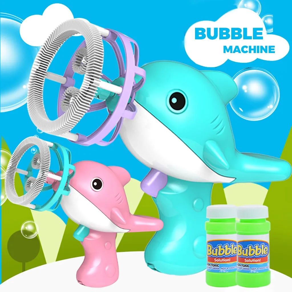 

Children's Toy Dolphin Bubble Machine Automatic Summer Cartoon Music Light 2 Bottles Bubble Water Summer Fun Outdoor Water Toy
