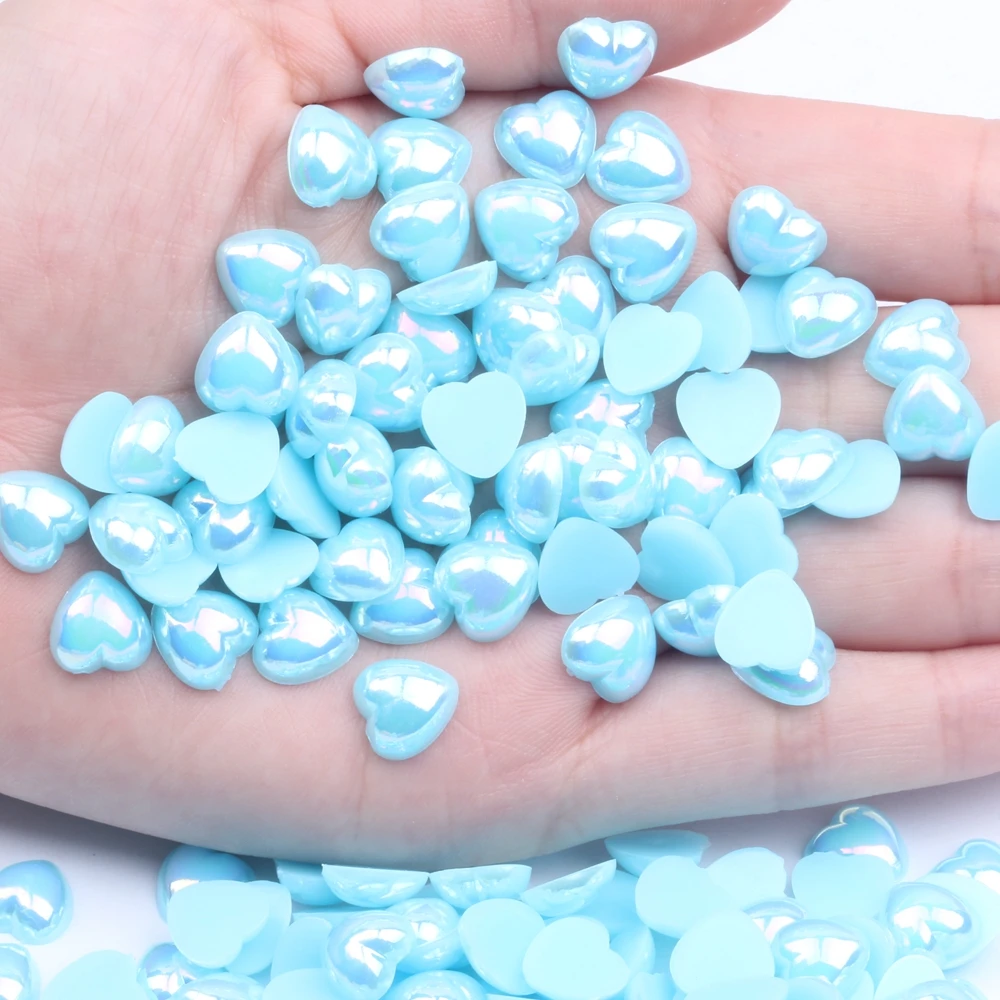 

Half Pearls Flatback Imitation Heart Shape 10mm 200pcs Glue On Resin Pearls AB Colors Super Shiny For Nail Jewelry Decorations