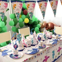 Вечерние товары 114 шт. мотив динозавра вечерние дети посуда для вечеринки в честь Дня Рождения Набор 16 x салфетки+ 16 x чашки+ 16 x вилки+ 16 x ложки