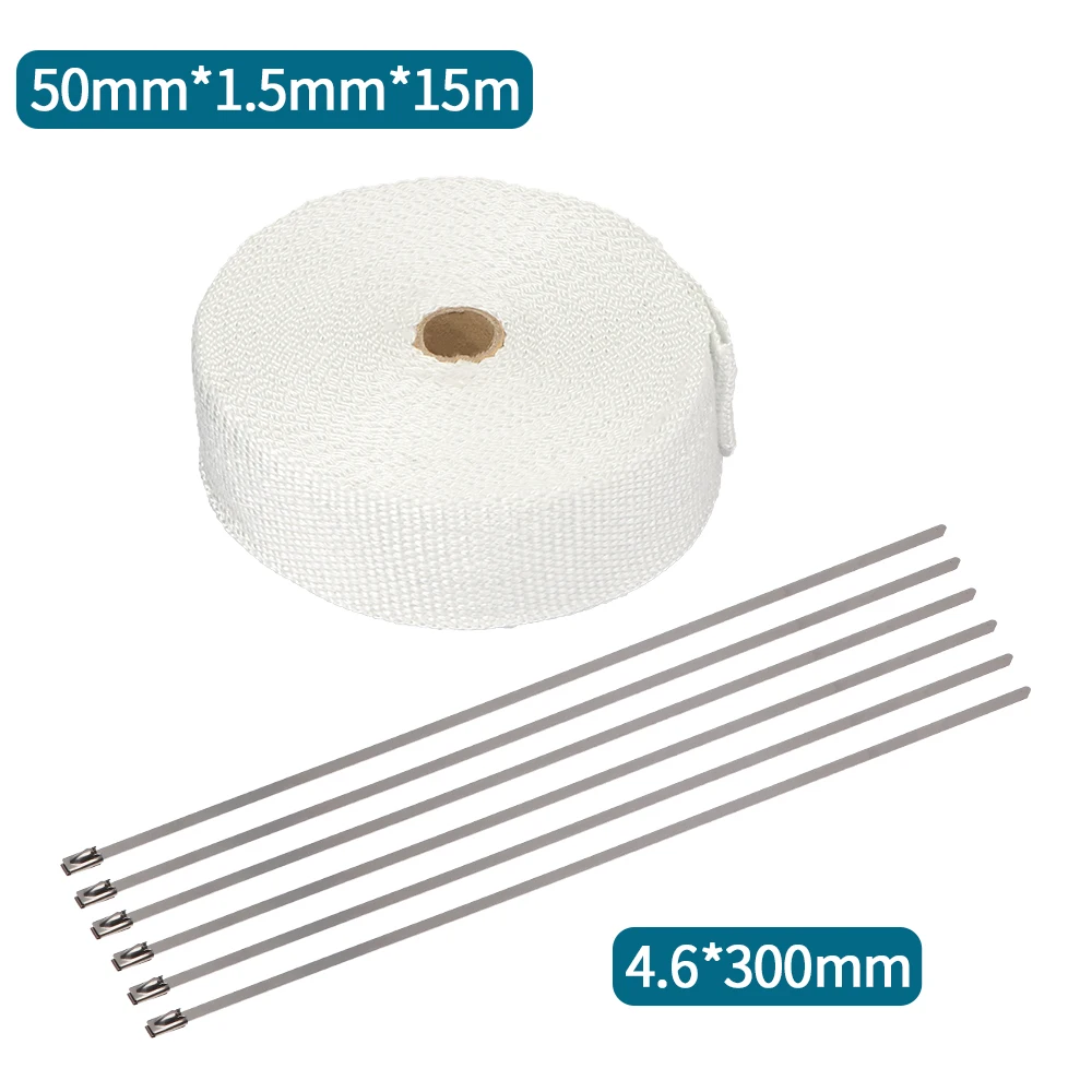 5cm*5M 10M 15M White Exhaust Heat Wrap Roll for Motorcycle Fiberglass Shield Tape with Stainless Ties | Автомобили и мотоциклы
