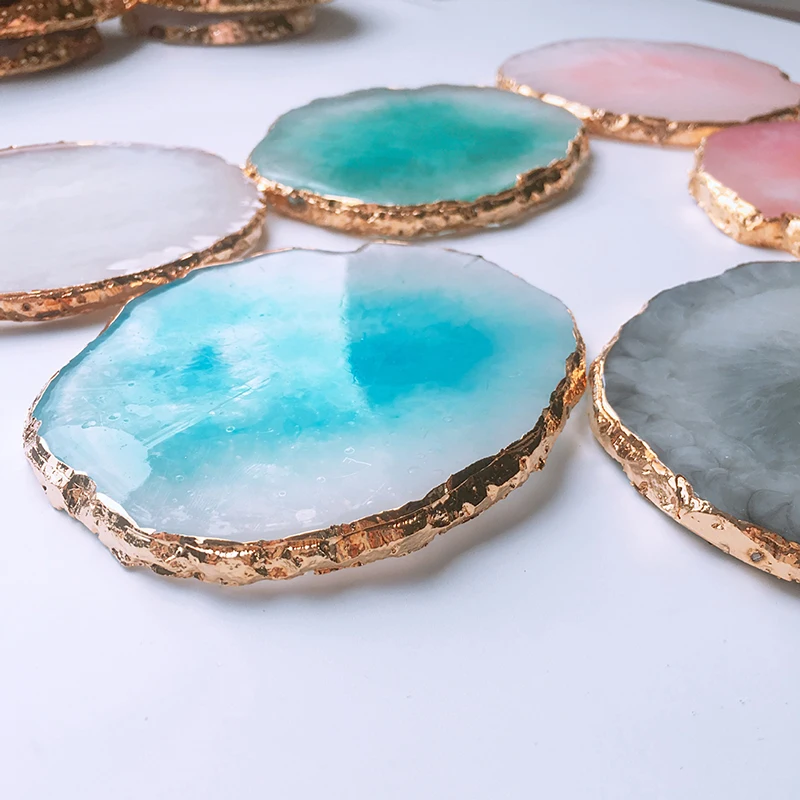 

1 Pcs Nail Art Agate Resin Palette Shell Turpentine Golden Rim Glossy Texture Palette Manicure Tools