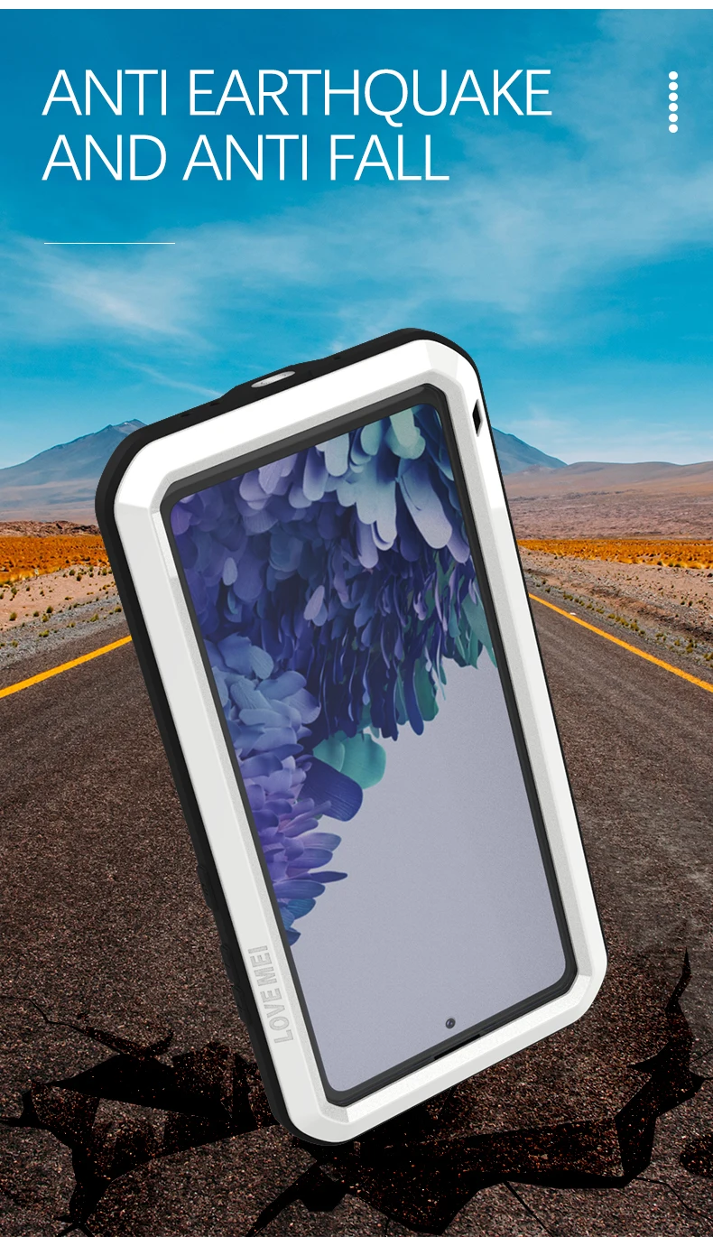 Love Mei For Samsung Galaxy S20 FE Metal Aluminum Armor Shockproof Heavy Duty Case protective Cover+Gorilla Glass (5)