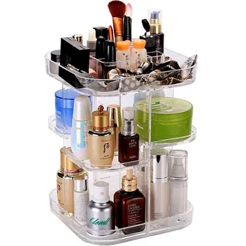 

360 Degree Rotating Cosmetic Storage Box Makeup Organizer Cosmetics Storage Rack Fashion Crystal helf Display Stand High Capacit