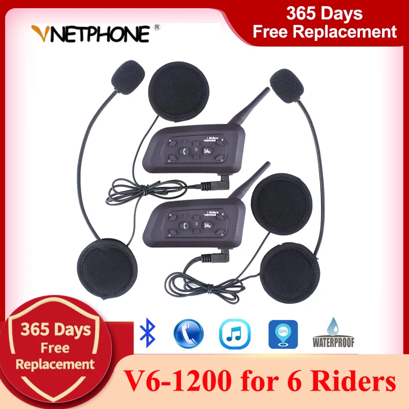 2 Sets V6-1200 Motorrad Bluetooth Headset Intercom Sturzhelm-Kopfhörer für sechs 