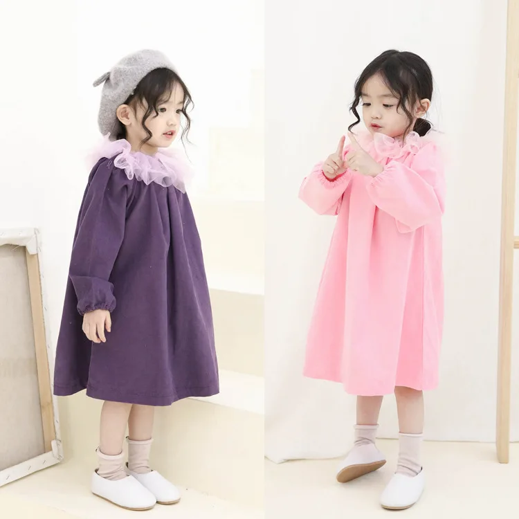 

CHILDREN'S Dress Autumn Xianxian Yarn Collar Corduroy GIRL'S Skirt 2019 Long Sleeve Princess Skirt Q95