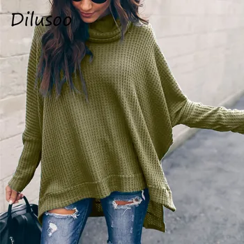 

Dilusoo 2019 Autumn Turtleneck Knitted Sweater Women Pullover Irregular Solid Loose Casual Woman Long Sleeve Winter Sweaters