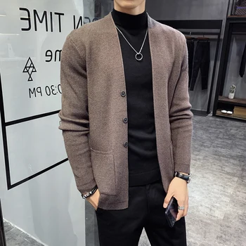 

Autumn New Cardigan Men Clothing Fashion 2020 Korean Sweater Men Front Pocket Loose Casual Mens Cardigan Single Breasted 3XL-M